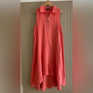 Fashion Village 100% Cotton Crinkle High Low Maxi Dress With Pockets Women’s M